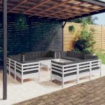 Set mobilier de grădină cu perne, 13 piese, antracit, lemn pin GartenMobel Dekor