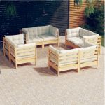 Set mobilier de grădină cu perne, 8 piese, crem, lemn de pin GartenMobel Dekor