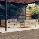 Set mobilier de grădină cu perne, 8 piese, gri, lemn de pin GartenMobel Dekor
