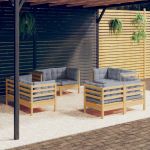 Set mobilier de grădină cu perne, 8 piese, gri, lemn de pin GartenMobel Dekor