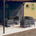 Set mobilier de grădină cu perne, 9 piese, antracit, lemn pin GartenMobel Dekor