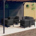 Set mobilier de grădină cu perne, 9 piese, antracit, lemn pin GartenMobel Dekor