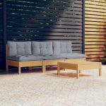 Set mobilier grădină cu perne, 4 piese, gri, lemn de pin GartenMobel Dekor