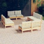 Set mobilier grădină cu perne crem, 8 piese, lemn masiv de pin GartenMobel Dekor