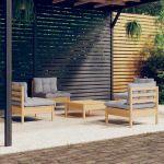 Set mobilier grădină cu perne gri, 5 piese, lemn masiv de pin GartenMobel Dekor