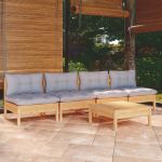 Set mobilier grădină cu perne gri, 5 piese, lemn masiv de pin GartenMobel Dekor