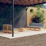 Set mobilier grădină cu perne gri, 6 piese, lemn de pin GartenMobel Dekor