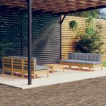 Set mobilier grădină cu perne gri, 7 piese, lemn masiv de pin GartenMobel Dekor