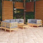 Set mobilier de grădină cu perne gri, 8 piese, lemn masiv pin GartenMobel Dekor