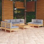 Set mobilier de grădină cu perne gri, 8 piese, lemn masiv pin GartenMobel Dekor