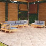 Set mobilier de grădină cu perne gri, 8 piese, lemn masiv pin GartenMobel Dekor