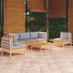 Set mobilier grădină cu perne gri, 6 piese, lemn de pin GartenMobel Dekor
