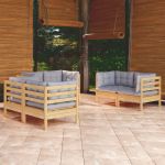 Set mobilier grădină cu perne gri, 6 piese, lemn de pin GartenMobel Dekor
