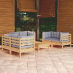 Set mobilier grădină cu perne gri, 7 piese, lemn masiv de pin GartenMobel Dekor