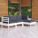 Set mobilier grădină cu perne, 4 piese, alb, lemn de pin GartenMobel Dekor