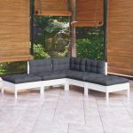 Set mobilier grădină cu perne, 5 piese, alb, lemn de pin GartenMobel Dekor
