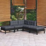 Set mobilier grădină cu perne, 5 piese, negru, lemn de pin GartenMobel Dekor