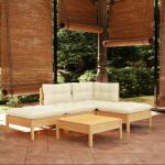 Set mobilier grădină cu perne crem, 5 piese, lemn de pin GartenMobel Dekor
