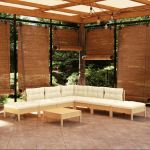 Set mobilier grădină cu perne crem, 8 piese, lemn de pin GartenMobel Dekor