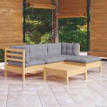 Set mobilier grădină cu perne gri, 5 piese, lemn masiv de pin GartenMobel Dekor