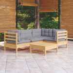 Set mobilier grădină cu perne gri, 5 piese, lemn masiv de pin GartenMobel Dekor