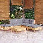 Set mobilier grădină cu perne gri, 6 piese, lemn de pin GartenMobel Dekor