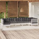 Set mobilier de grădină cu perne, 7 piese, alb, lemn de pin GartenMobel Dekor