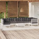 Set mobilier de grădină cu perne, 8 piese, alb, lemn de pin GartenMobel Dekor