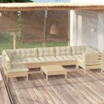 Set mobilier de grădină cu perne, 8 piese, crem, lemn de pin GartenMobel Dekor