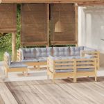Set mobilier de grădină cu perne gri, 8 piese, lemn masiv pin GartenMobel Dekor