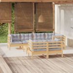 Set mobilier de grădină cu perne gri, 8 piese, lemn masiv pin GartenMobel Dekor