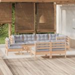 Set mobilier de grădină cu perne gri, 9 piese, lemn masiv pin GartenMobel Dekor