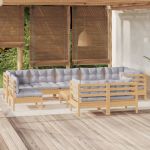 Set mobilier grădină cu perne, 10 piese, gri, lemn masiv pin GartenMobel Dekor