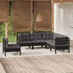 Set mobilier grădină cu perne, 5 piese, negru, lemn de pin GartenMobel Dekor