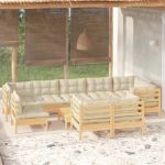 Set mobilier grădină cu perne crem, 10 piese, lemn masiv de pin GartenMobel Dekor