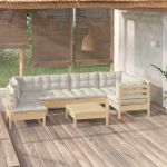Set mobilier grădină cu perne crem, 7 piese, lemn masiv pin GartenMobel Dekor