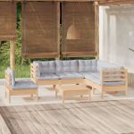Set mobilier grădină cu perne gri, 6 piese, lemn de pin GartenMobel Dekor