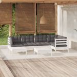 Set mobilier de grădină cu perne, 7 piese, alb, lemn masiv pin GartenMobel Dekor