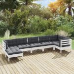 Set mobilier de grădină cu perne, 7 piese, alb, lemn masiv pin GartenMobel Dekor