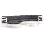 Set mobilier de grădină cu perne, 8 piese, alb, lemn masiv pin GartenMobel Dekor