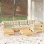 Set mobilier grădină cu perne crem, 7 piese, lemn masiv pin GartenMobel Dekor