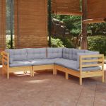 Set mobilier grădină cu perne gri, 5 piese, lemn masiv de pin GartenMobel Dekor