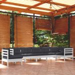 Set mobilier de grădină cu perne, 8 piese, alb, lemn masiv pin GartenMobel Dekor