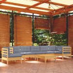 Set mobilier de grădină cu perne gri, 9 piese, lemn masiv pin GartenMobel Dekor