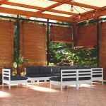 Set mobilier grădină cu perne, 10 piese, alb, lemn masiv pin GartenMobel Dekor