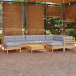 Set mobilier grădină cu perne, 10 piese, gri, lemn masiv pin GartenMobel Dekor