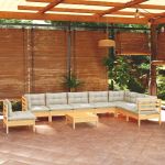 Set mobilier grădină cu perne crem, 9 piese, lemn masiv de pin GartenMobel Dekor