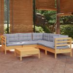 Set mobilier grădină cu perne gri, 6 piese, lemn de pin GartenMobel Dekor
