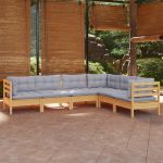 Set mobilier grădină cu perne gri, 6 piese, lemn de pin GartenMobel Dekor