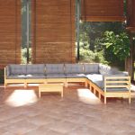 Set mobilier grădină cu perne, 10 piese, gri, lemn masiv pin GartenMobel Dekor